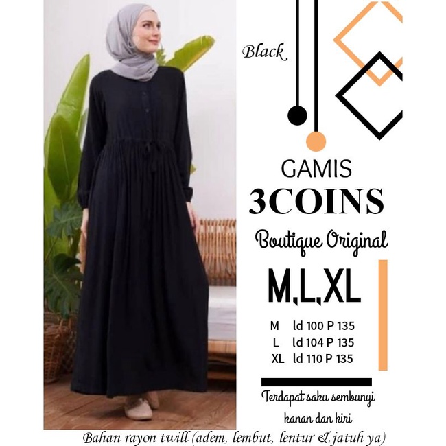 Gamis 3Coins Boutique Original katun twill polos