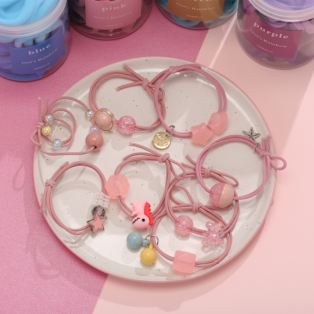 17km 8pcs / Set Ikat Rambut Karet Elastis Motif Kartun Aksen Kristal Untuk Aksesoris Anak Perempuan-8