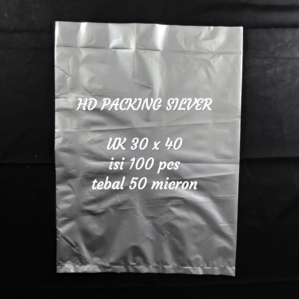 Plastik Packing uk 30x40 (isi 100 pcs) / 25x35 (isi 100 pcs)/ 20x30 (isi 100pcs) / 40x50 (isi 50 pcs), HD Packing, Kantong bungkus Paket warna Silver