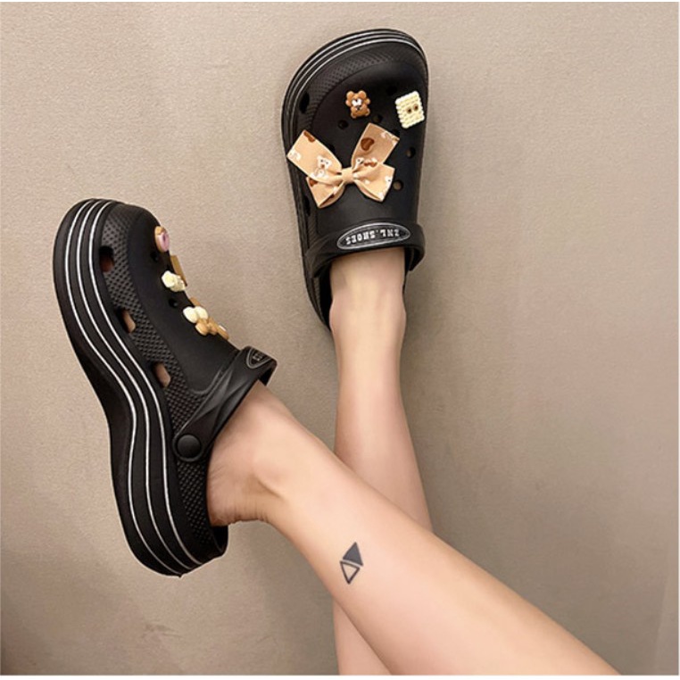 littlekiddoss SH2240 Sendal Selop Wedges Wanita Import Sandal Clog EVA Tebal 5cm Jiblitz BKK Sendal Fuji Kekinian Sendal Baim Clog Wanita