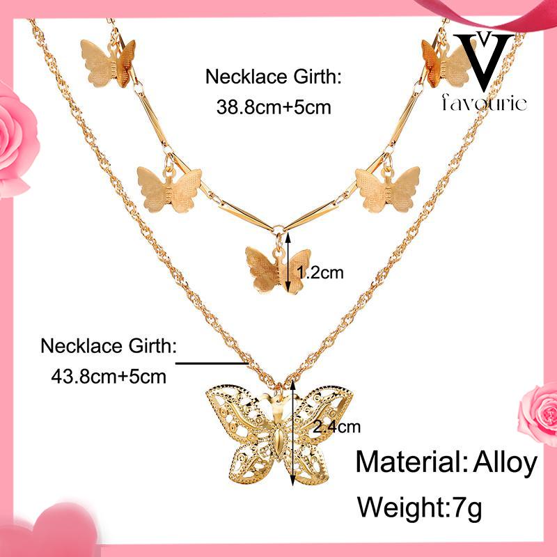 [COD]Liontin Kupu-kupu Kalung Multilayer Kreatif Vintage Alloy Double Layer Necklace-FA