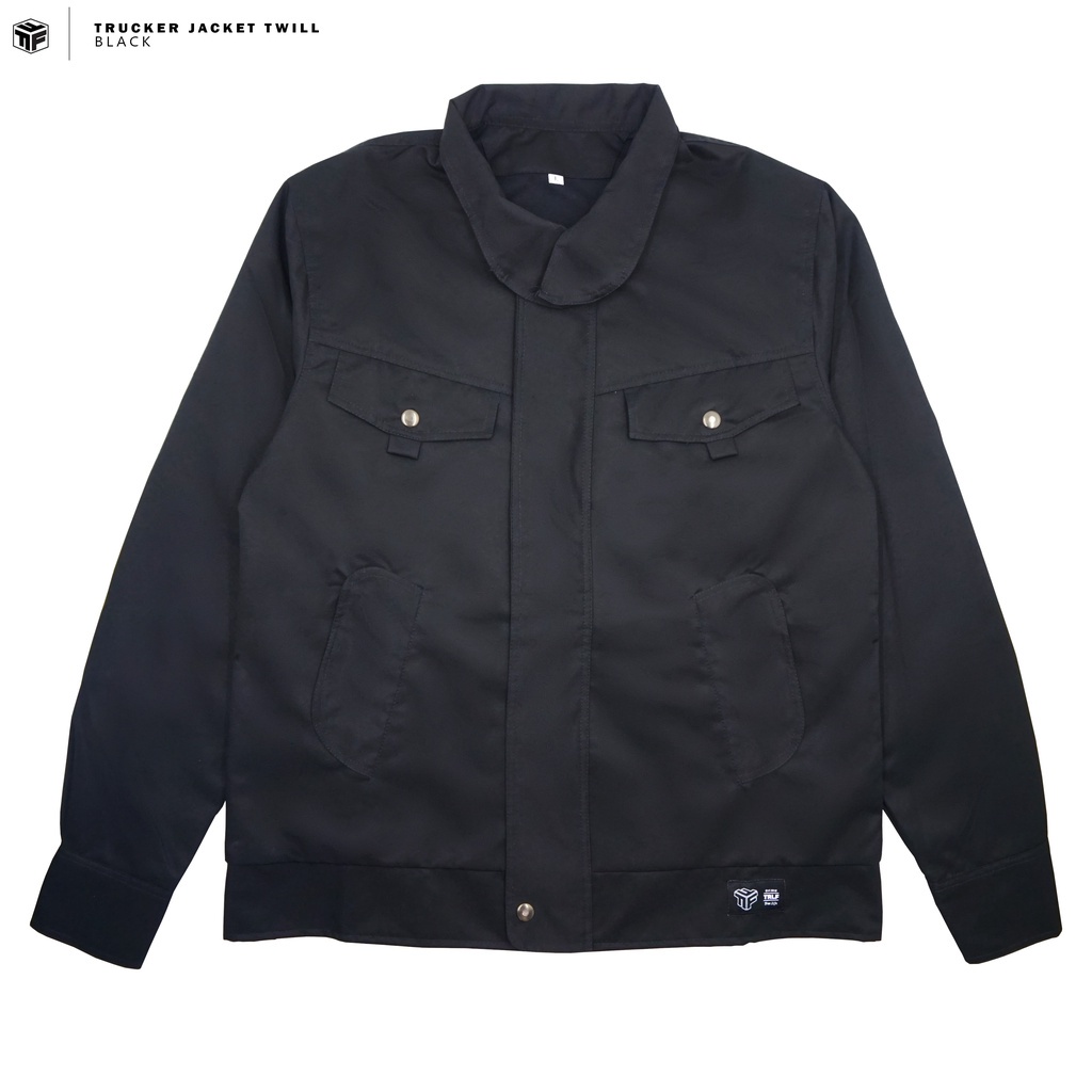 Jaket Trucker Jacket Basic Cotton Twill Polos Pria Wanita Unisex Hitam Navy Brown Size L XL Original Triple F