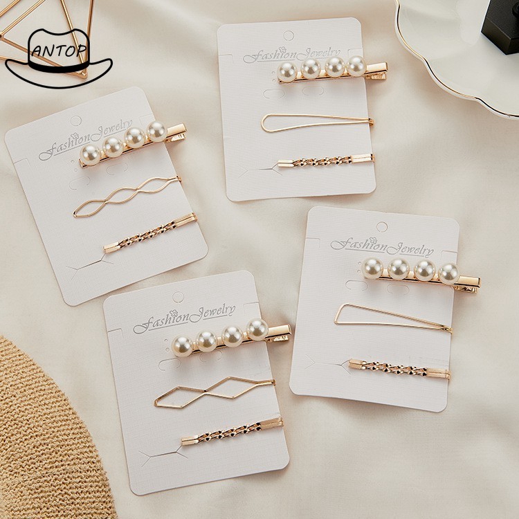 Antop！Korean Retro Metal Pearl Love Word Clip Korean Hairclip Sweet Geometric Hairpin F83