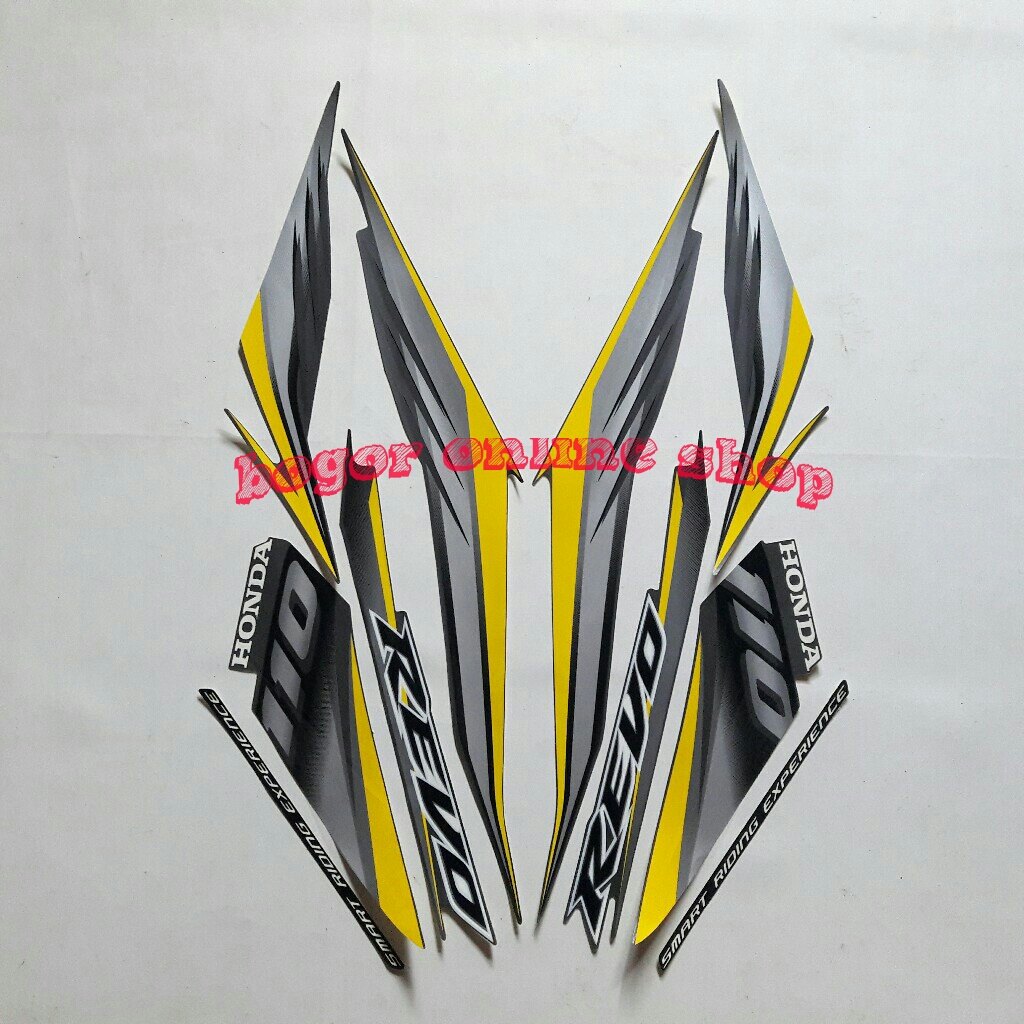 stiker motor honda revo cw 110 2009 kuning-abu
