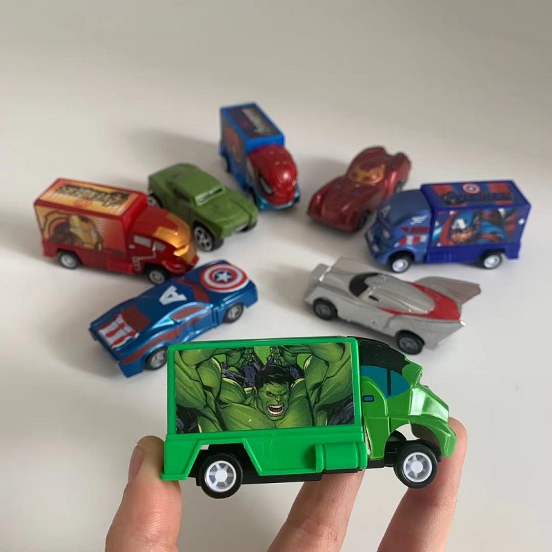 1pc Mainan Mobil Truk Pull-back Model Avengers / Captain America / Hulk / Ironman / Spiderman Untuk Anak Laki-Laki