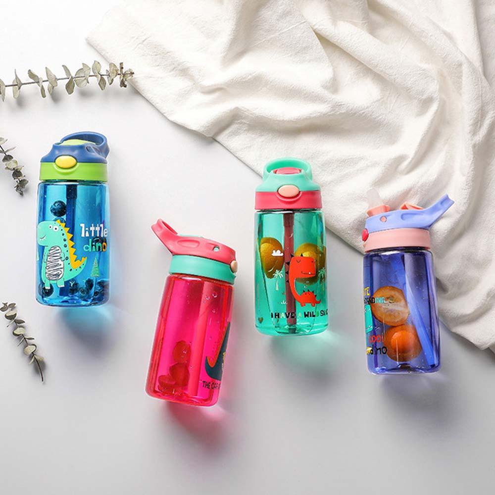 Needway Water Sippy Cup Portable Anak Anti Bocor Air Kartun Dinosaurus Sedotan Botol Air