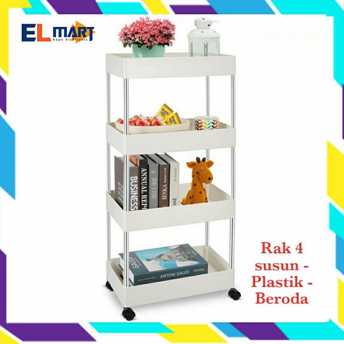 Rak Troli Susun Plastik Serbaguna 4 Susun Bumbu Dapur Buku Salon FT23