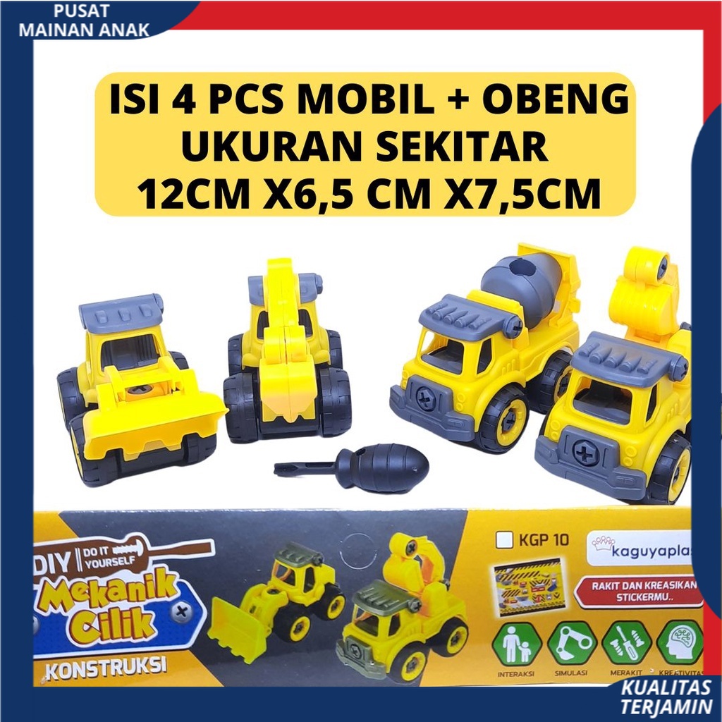 Mainan Edukatif Anak Mobil Bongkar Pasang 4pcs Bonus Obeng Diy Construction Car SNI Murah New Versi