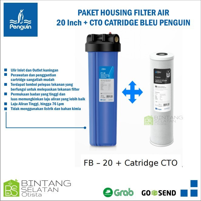 PAKET HOUSING FILTER AIR 20 Inch + CTO CATRIDGE BLEU PENGUIN