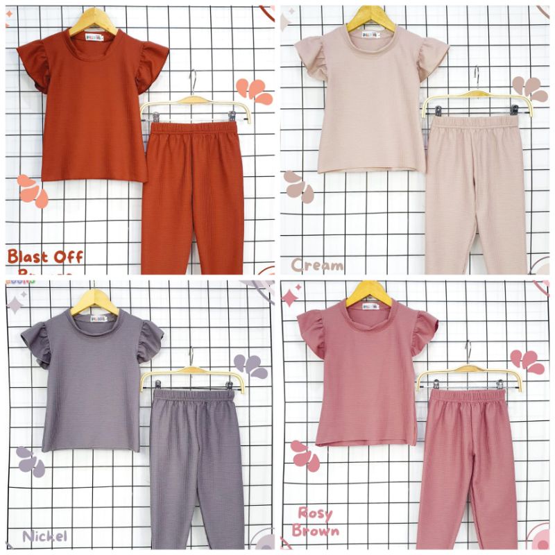 Set Baju Anak Waffle Uniqlo - Gauri Waffle Set - Setelan Baju Anak Perempuan, Setelan Baju Anak Cewe