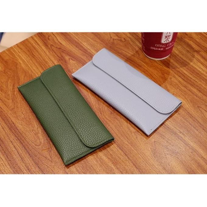 Dompet Panjang kartu Kulit jeruk wanita cewek Slim tipis Impor kancing