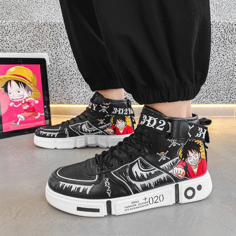 Murah Monkey D Luffy Sepatu Pria Boots Tinggi Anime One Piece Sport Klasik Keren Lentur Kekinian Ringan Sekolah 164