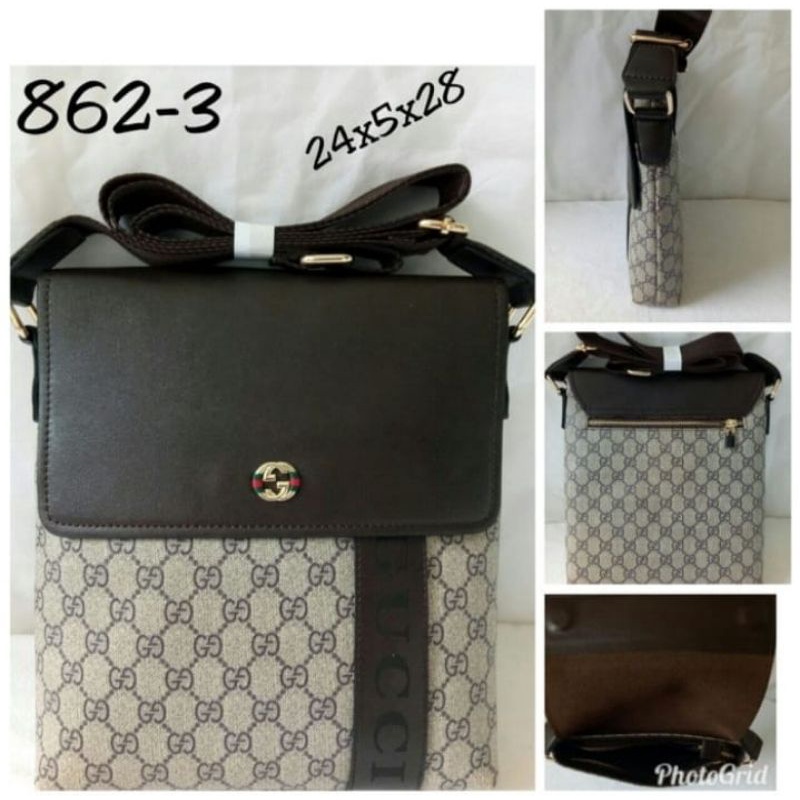 TAS SELEMPANG KULIT PRIA GUCCI BRANDED IMPORT