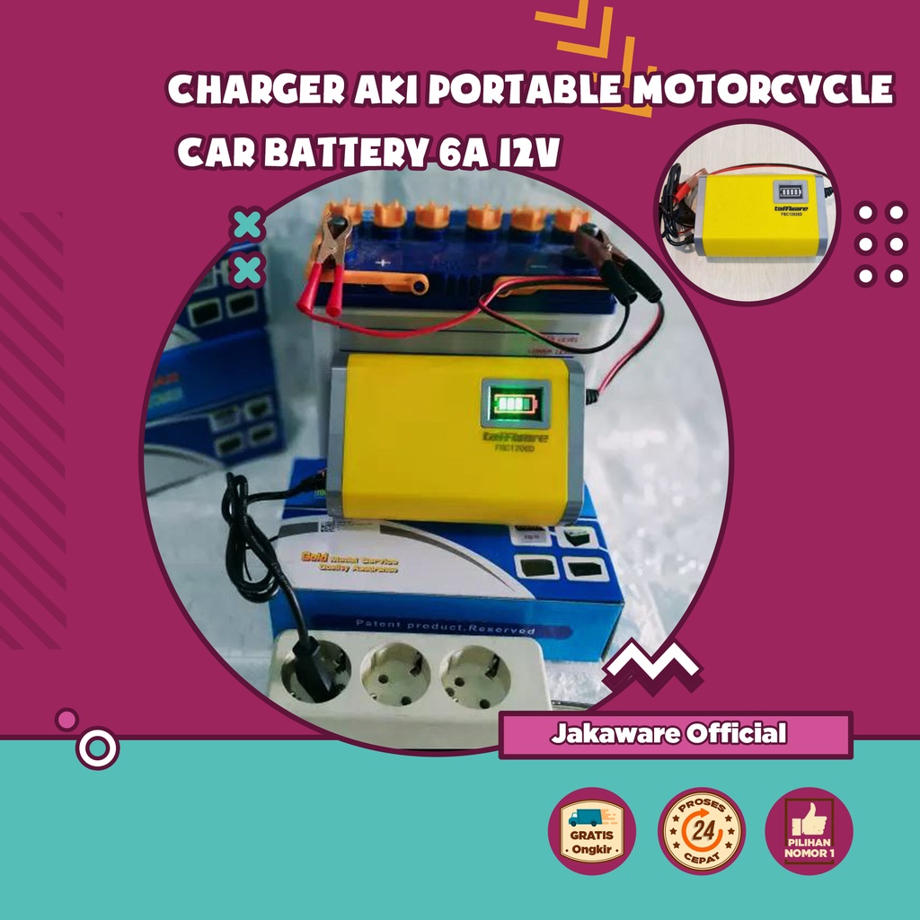 CAS AKI MOTOR PORTABLE CAR BATTERY 6A 12V ALAT PENGECAS ACCU CHARGE CASAN MOBIL MOTORCYCLE TRUCK BAT