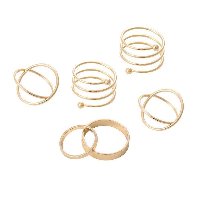 FerenHongXia 6 Pcs/set In Korea Cincin Gaya Punk Geometris Cincin Indah Pesta Pernikahan