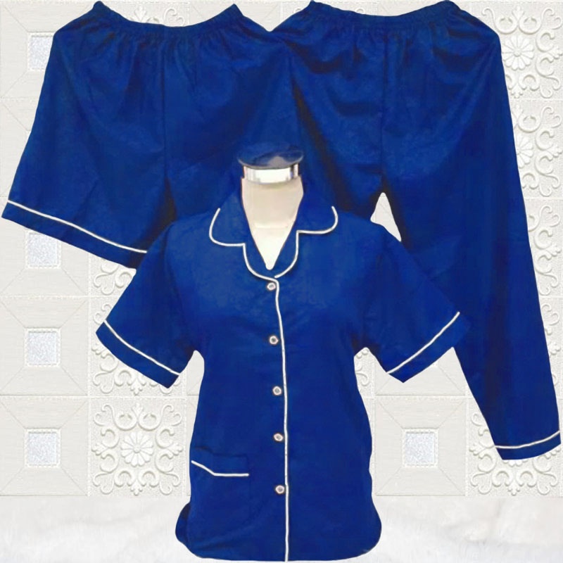 ISANNY PIYAMA SET SATEN EMBOS 3IN1 L/PIYAMA DEWAS/READY 20 WARNA-NAVI MUDA