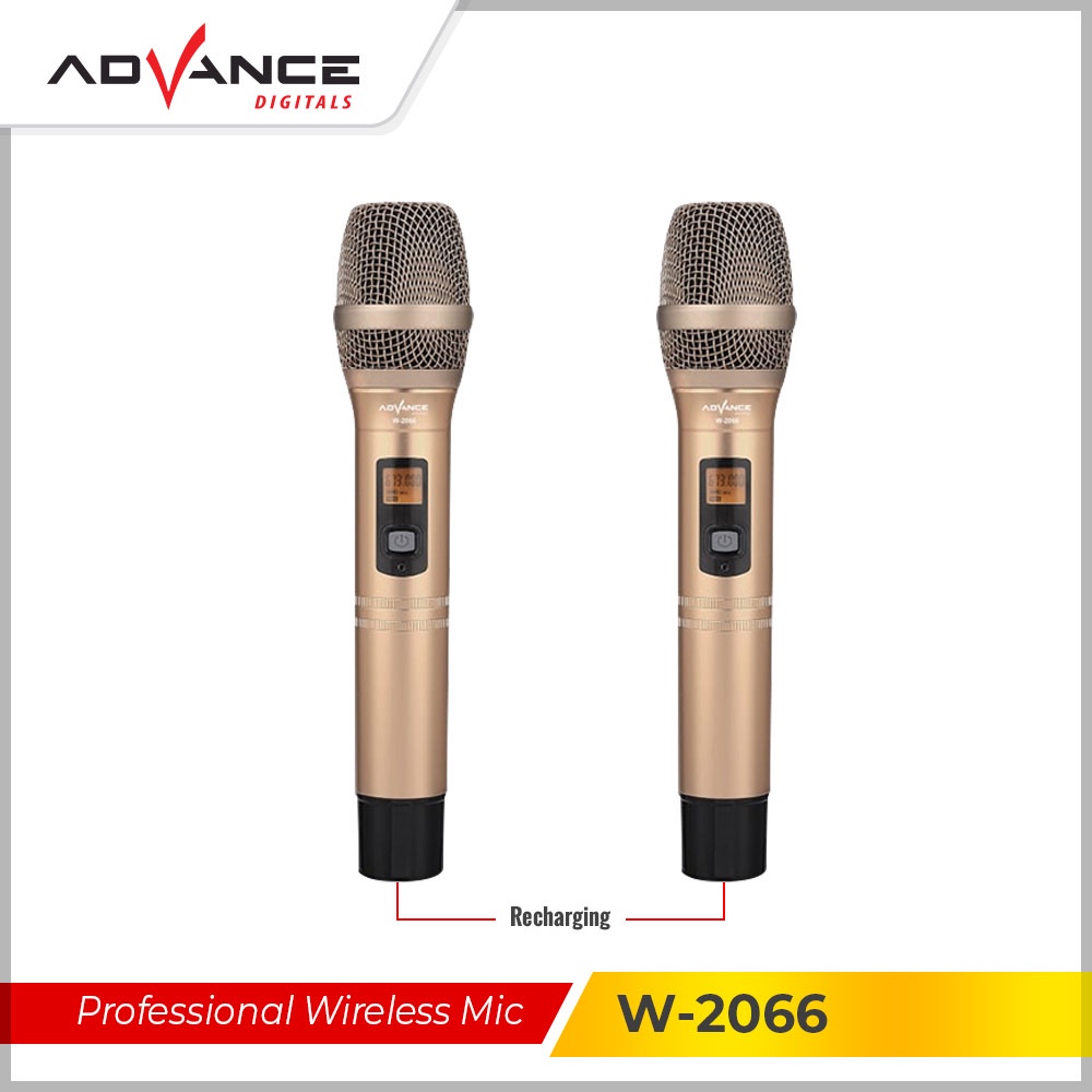 READY STOCK  ADVANCE Mic W2066 Wireless Profesional Microphone Double Premium Original Gold Garansi Resmi 1 tahun