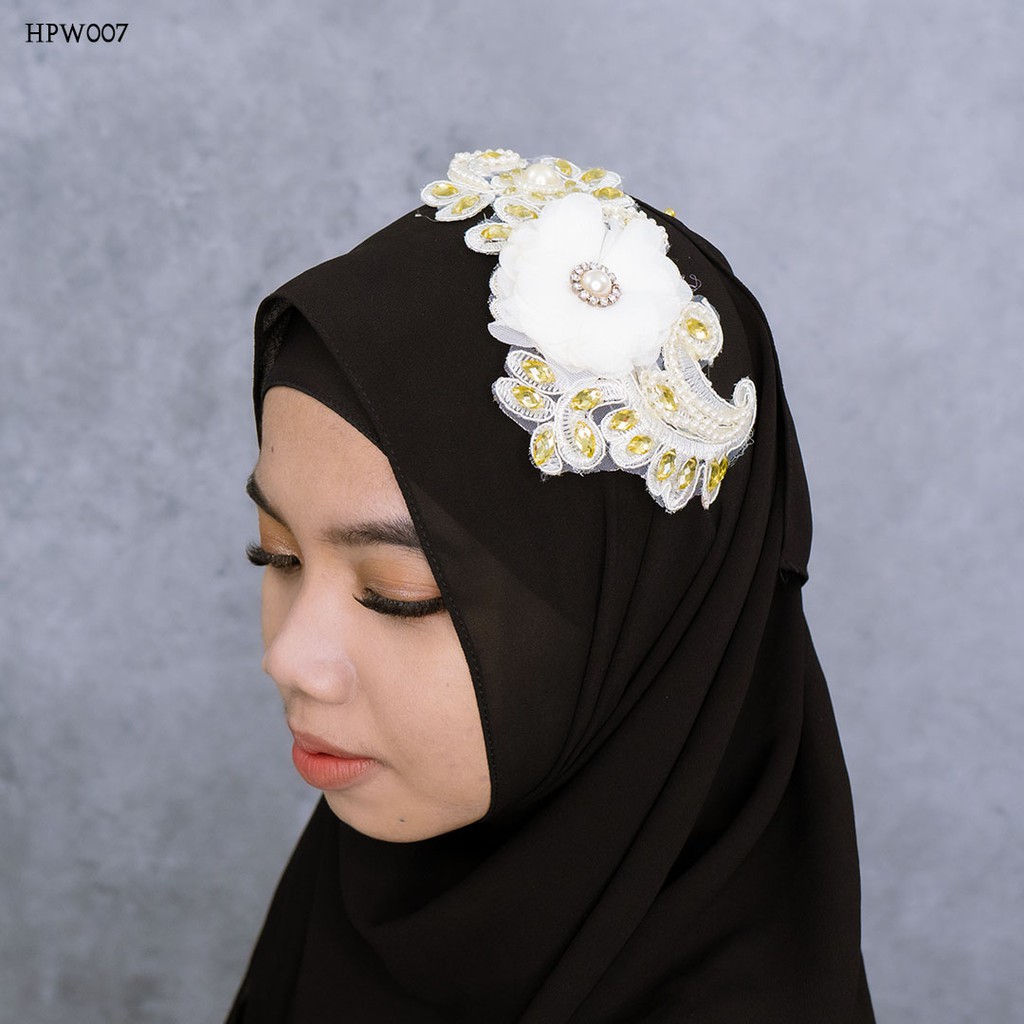 [BISA COD] HEADPIECE CROWN WEDDING MODERN HIJAB LACE BROKAT AKSESORIS HPW007