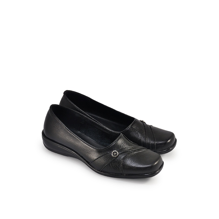 Sepatu Pantofel Kerja Wanita Slip-On Flat Hitam Kulit Asli Original Juliette 104