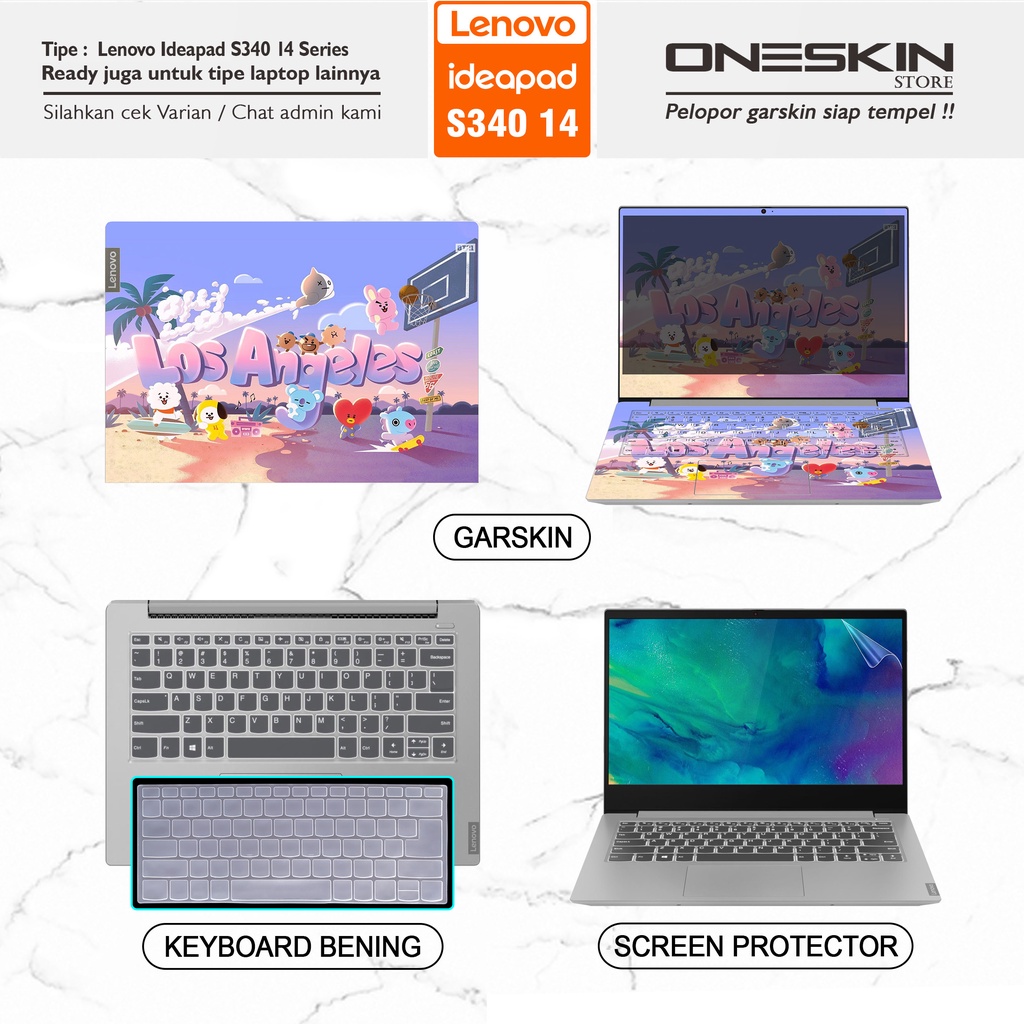 Garskin Sticker Laptop Pelindung Screen Keyboard Protector Lenovo IdeaPad S340-14 13 15 14API 14IML 14IWL 13IML 15API 15IWL Gambar Full Body Bening