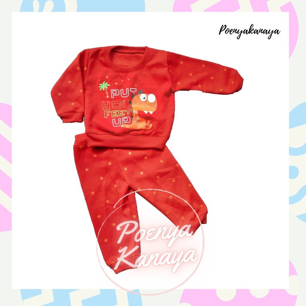 SPY93 Setelan Sweater Jaket Bayi Anak Panjang PUT YOU FEET HBc Size 1-2 Tahun-Merah