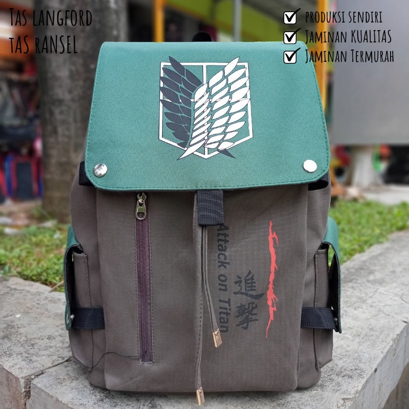 Tas Ransel - Backpack Punggung Kanvas Sablon Titan Bahu Model Kekinian Korea Terbaru Simple  Sekolah Kuliah Kerja Travelling Outdoor Pria Wanita Cewek Cowok