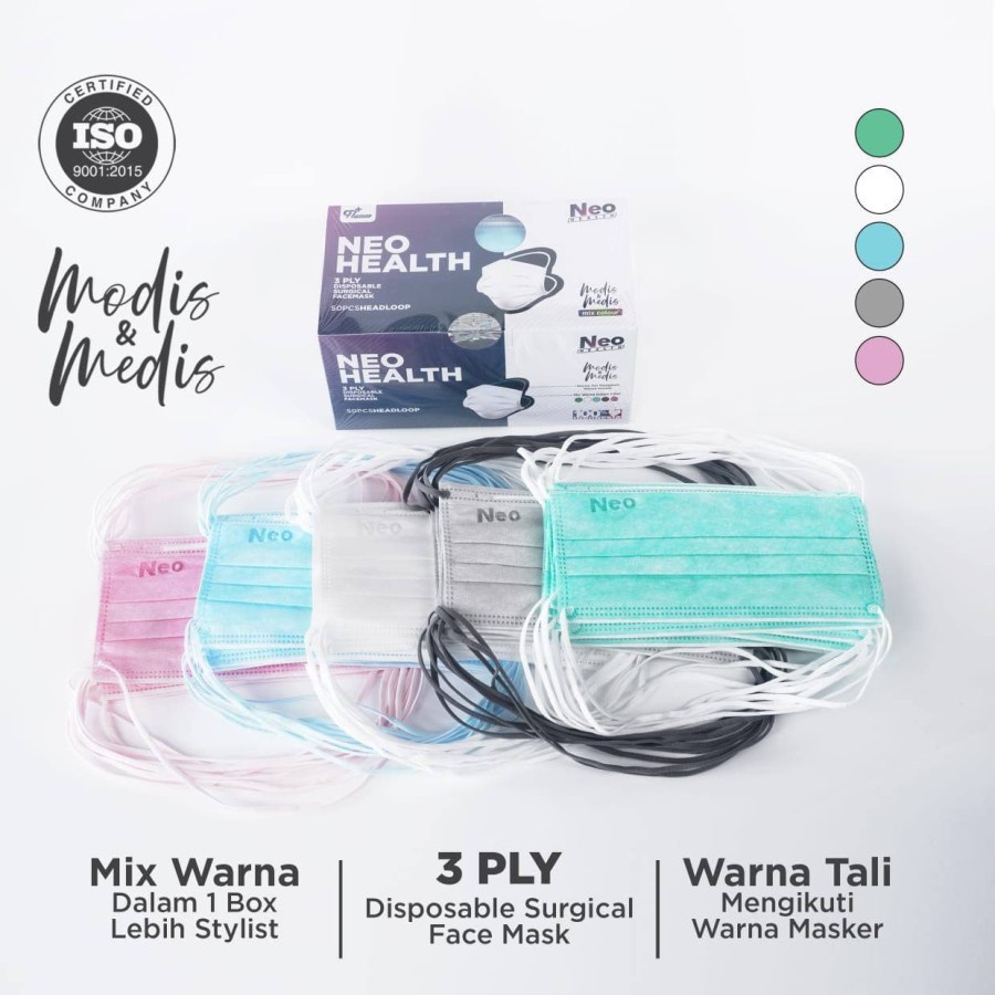 MASKER NEO HEALTH MODIS &amp; MEDIS HEADLOOP 3PLY 50S/MASKER HIJAB