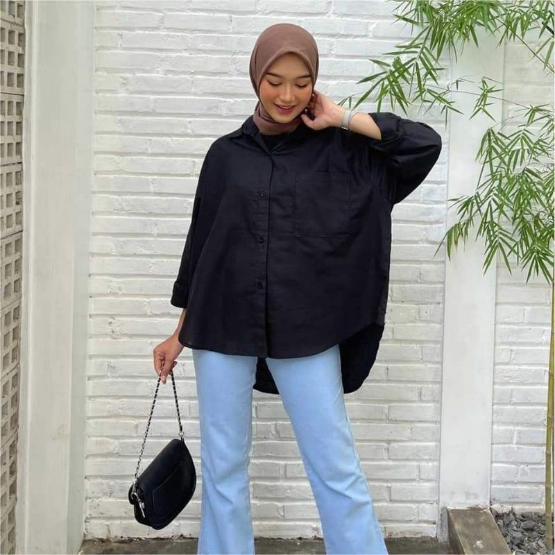 Kemeja Wanita Linen Oversize Olivia Shirt Linen Pocket