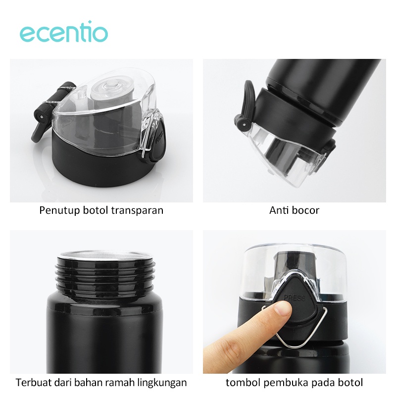 ecentio &amp; FOODI 750ml hitam Aluminum botol minum anti tumpah olahraga sepeda Hitam with cap/tumbler botol minum 750ml botol air black portable/bottle minum sepeda Hitam