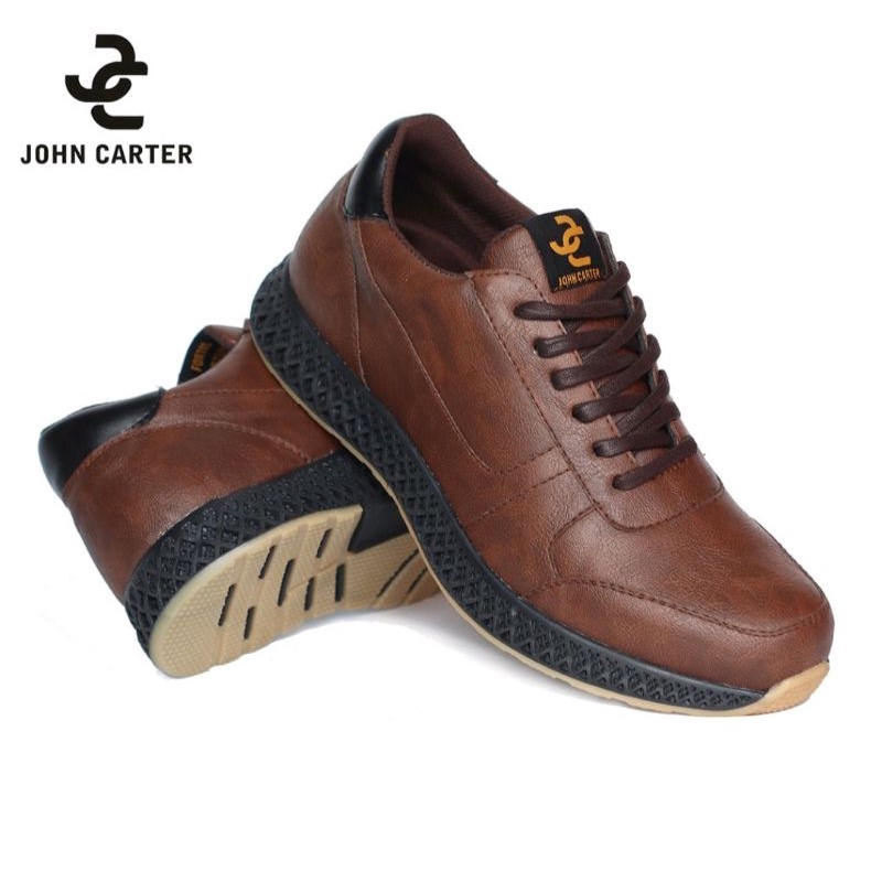 TERBARU 100% KULIT ASLI SNEAKERS PRIA KASUAL SPORTY JOHN CARTER JELLAL BROWN ORIGINAL CH1