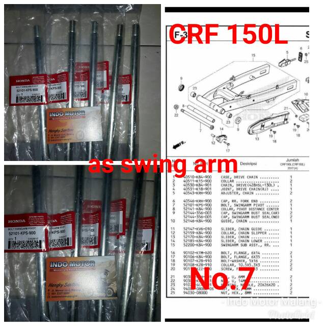 As Arm / Bolt SwingArm Pivot [52101-KPS-900] CRF 150L Original AHM Genuine Part