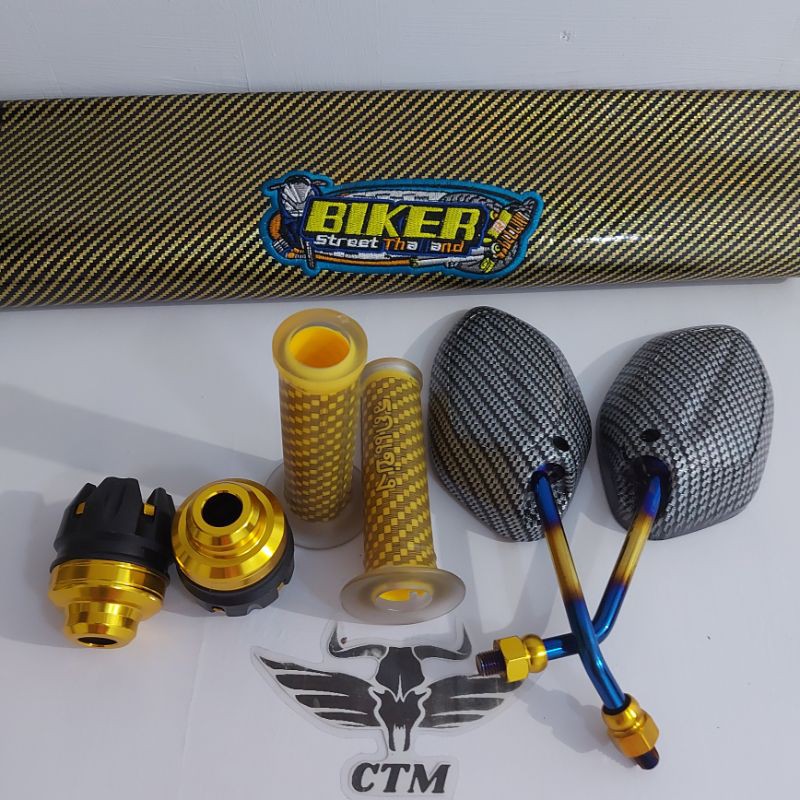 [PAKET 4B] SPION BEAT TWOTONE + GRIP CARBON + SARUNG KULIT JOK + JALU AS RODA DEPAN - GOLD