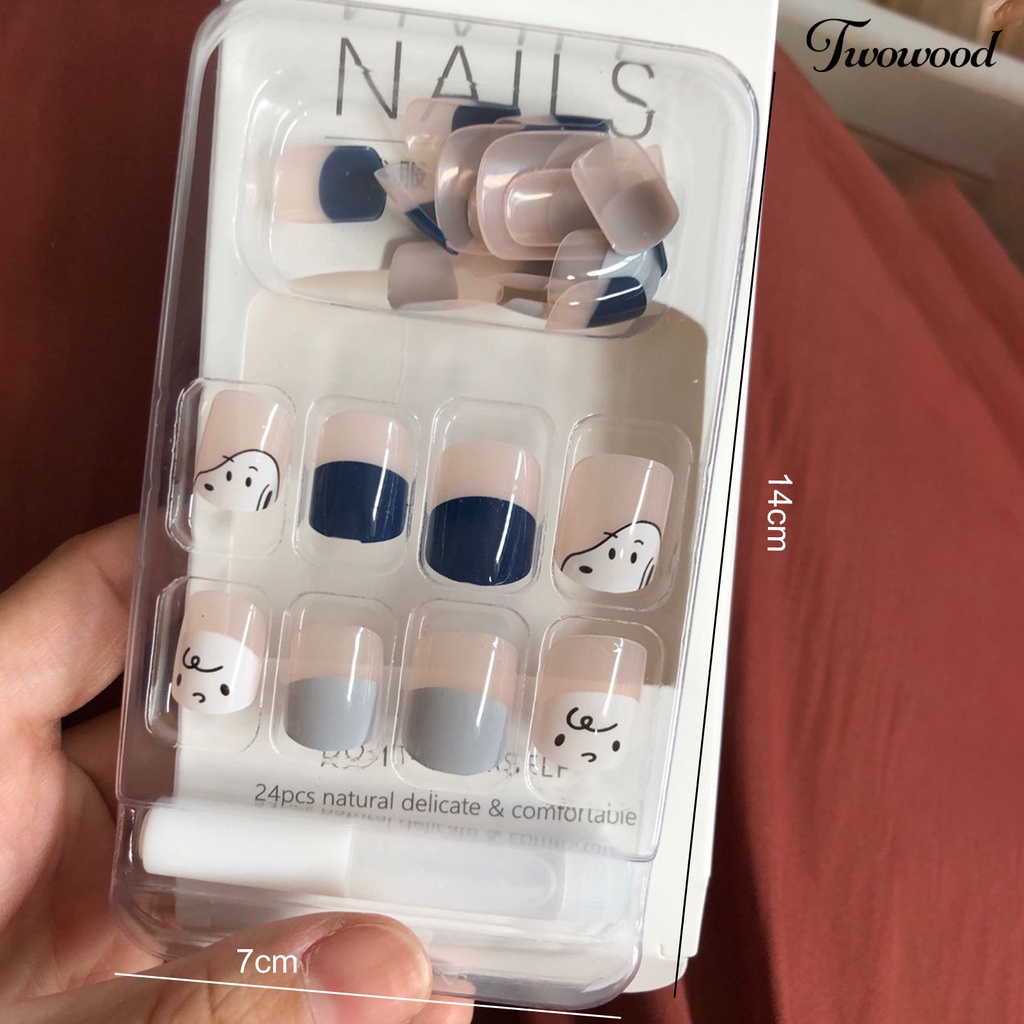 Twowood 1 Set Kuku Palsu Full Cover Detachable Dengan Lem Untuk Nail Art Wanita