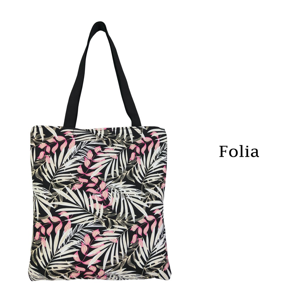 TOTE BAG / TOTEBAG KANVAS DENGAN RITSLETING KUAT DAN TRENDY / TAS TOTE MOTIF FOLIA