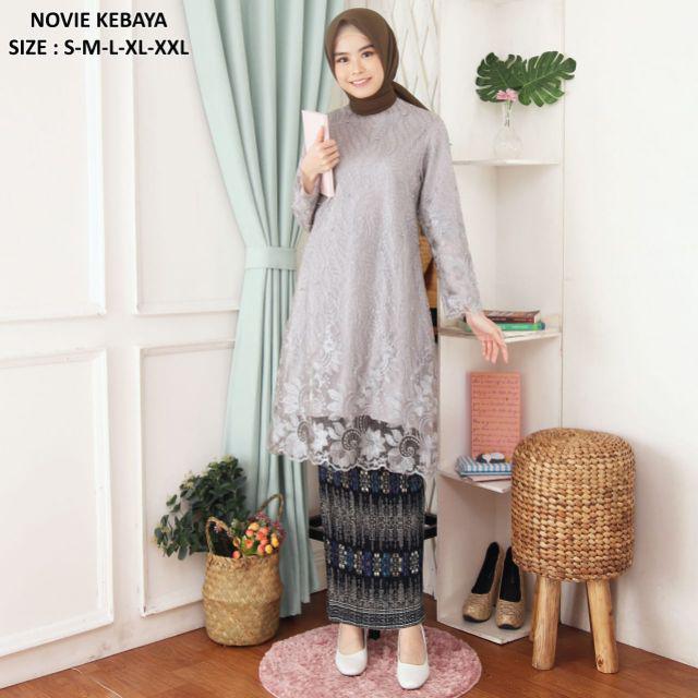 ( REALPICT ) Kebaya Tunik Tulle Bordir - Kebaya Novie Kebaya - Kebaya Modren - Set Kebaya Brukat-Silver