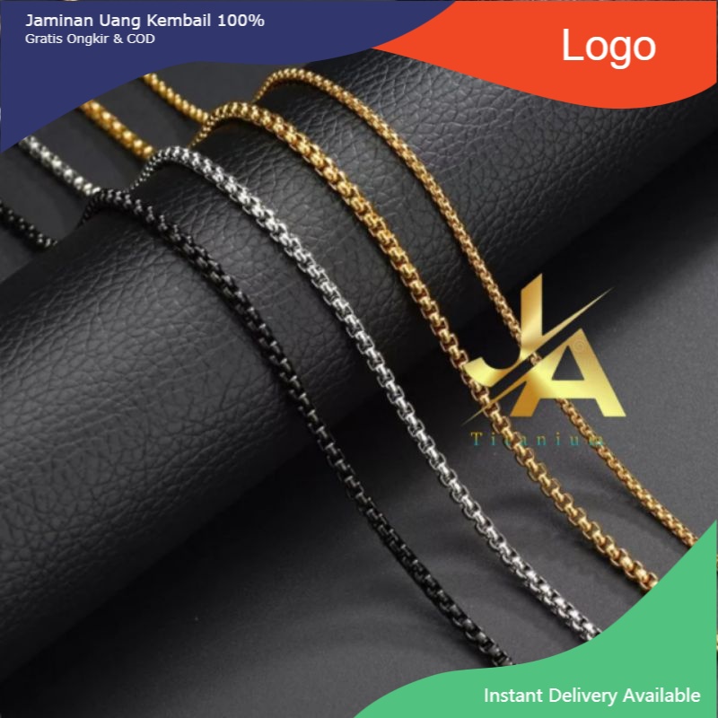 Kalung Pria Titanium Silver Rollo Asli Anti Karat Warna Emas Putih Hitam Cowok Cewek Rantai Mci