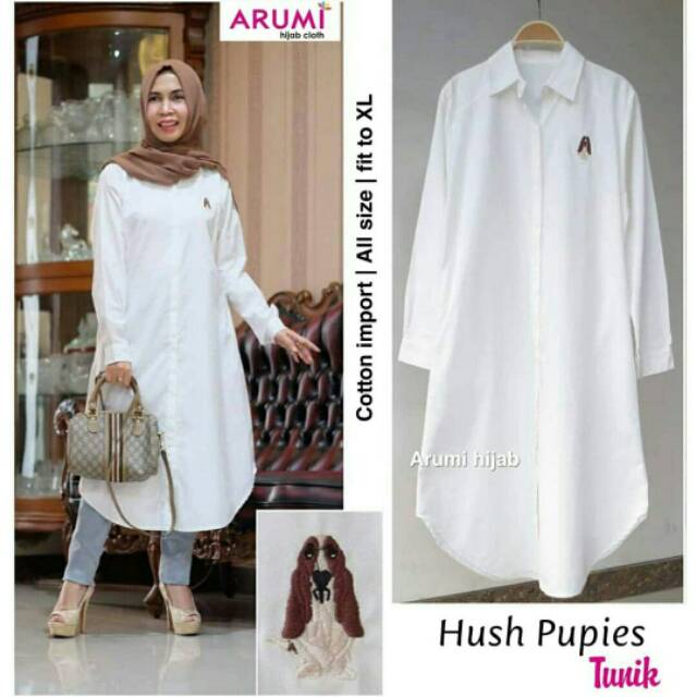 Tunik putih polos wanita katun import XL kancing long tunic panjang murah bagus kekinian ootd modis