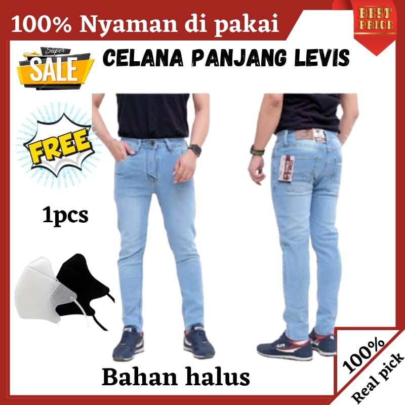 Celana panjang pria levis motif polos dewasa cowok lepis murah jumbo 501 hitam