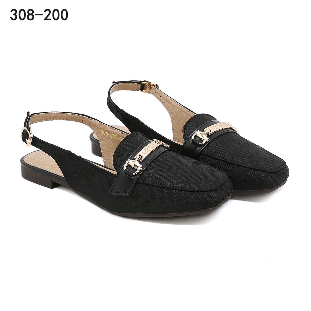 GC  GG Canvas  Ankle Strap Flat Heel Shoes #308-200