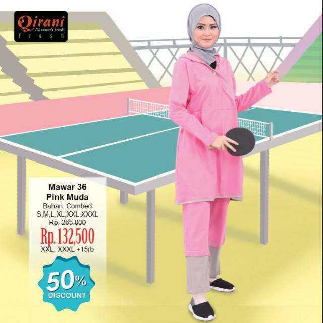 Set Baju Olahraga Muslimah Qirani mawar 36
