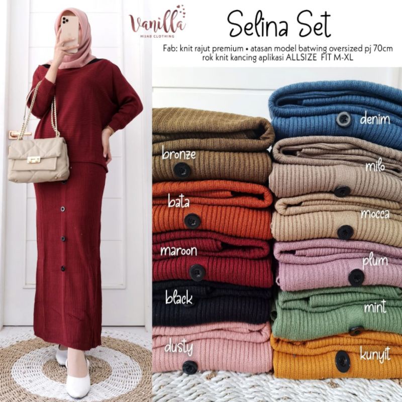 SETELAN WANITA SELINA SET BY VANILLA/KNIT RAJUT PREMIUM/ATASAN MODEL BATWING OVERSIZED/ROK KNIT KANC