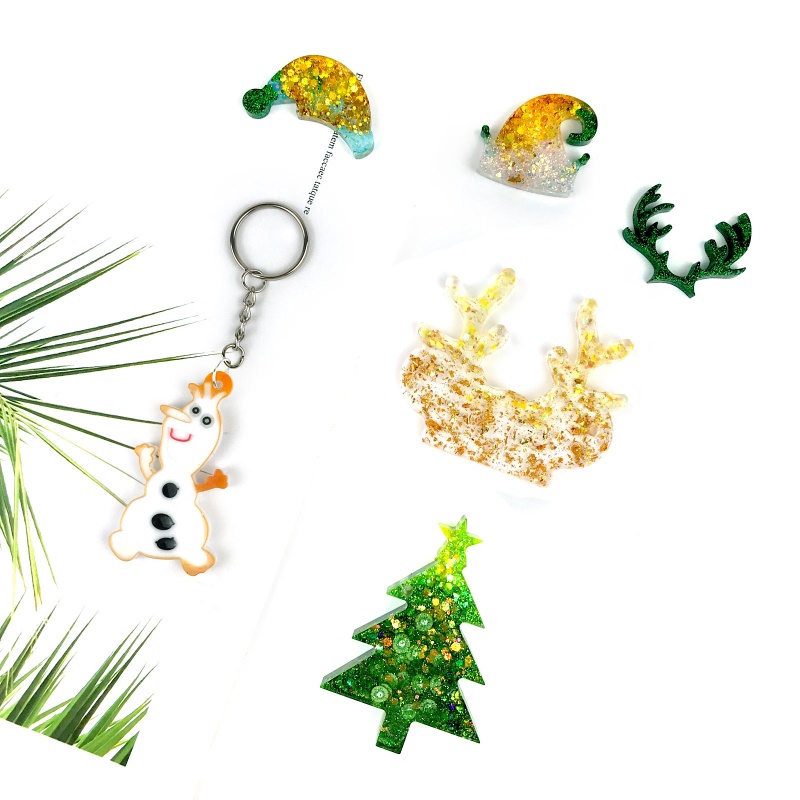 Zzz 4pcs Cetakan Silikon Bentuk Gantungan Kunci Natal Dengan Lubang Untuk DIY Craft