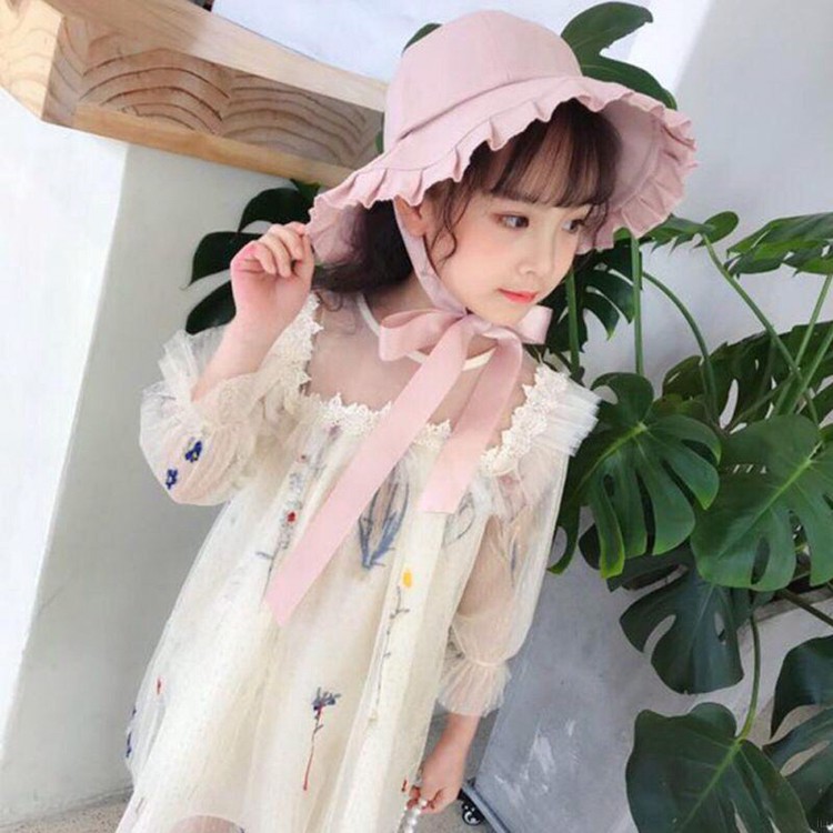 TOPI ANAK PANTAI PEREMPUAN BUCKET TALI PITA IMPORT Diskon