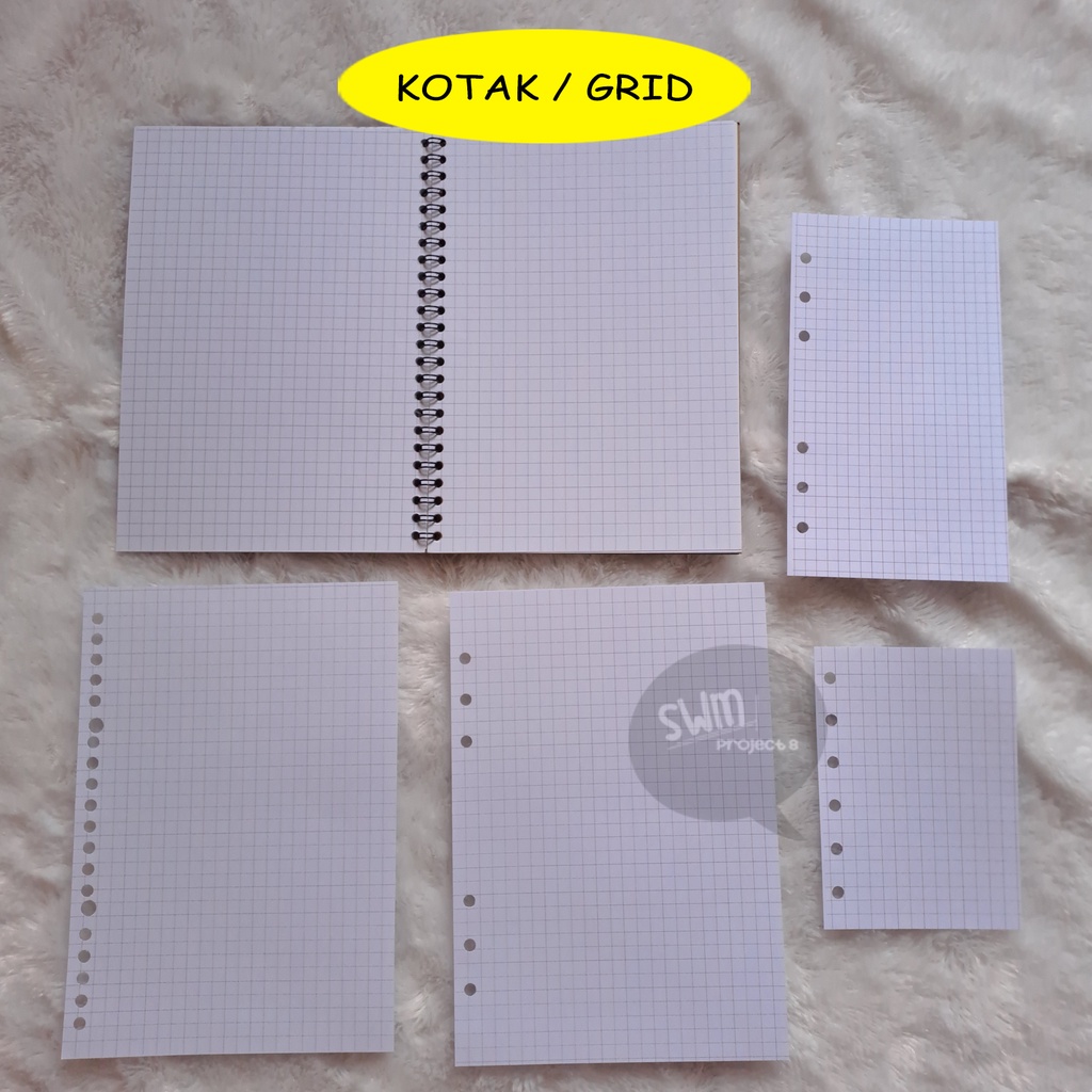 

planner Putih kotak - grid notebook spiral refill loose leaf kertas isi binder filler A5 A6 A7 6ring