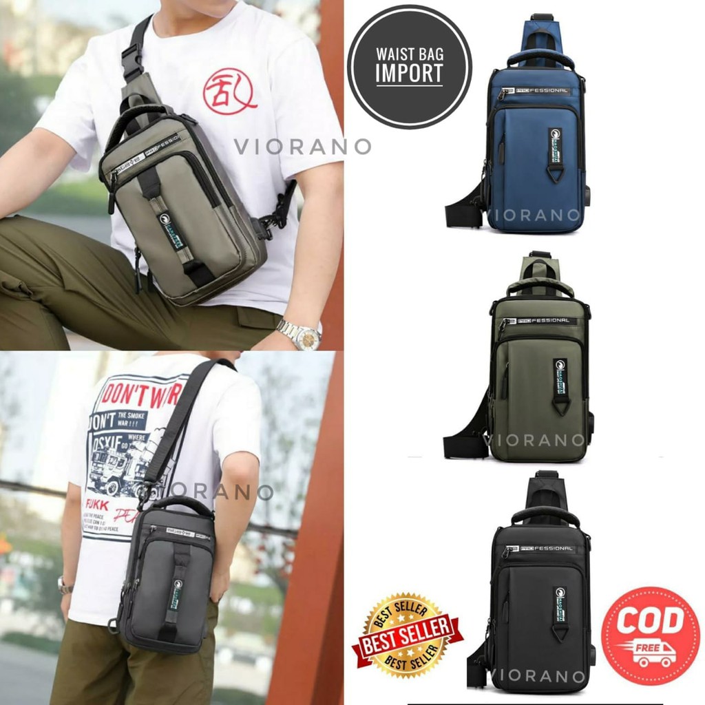 Tas Selempang Waterproof Haoshuai Pria Wanita Anti Air Sling Bag Waistbag Cowok Trendy Multifungsi