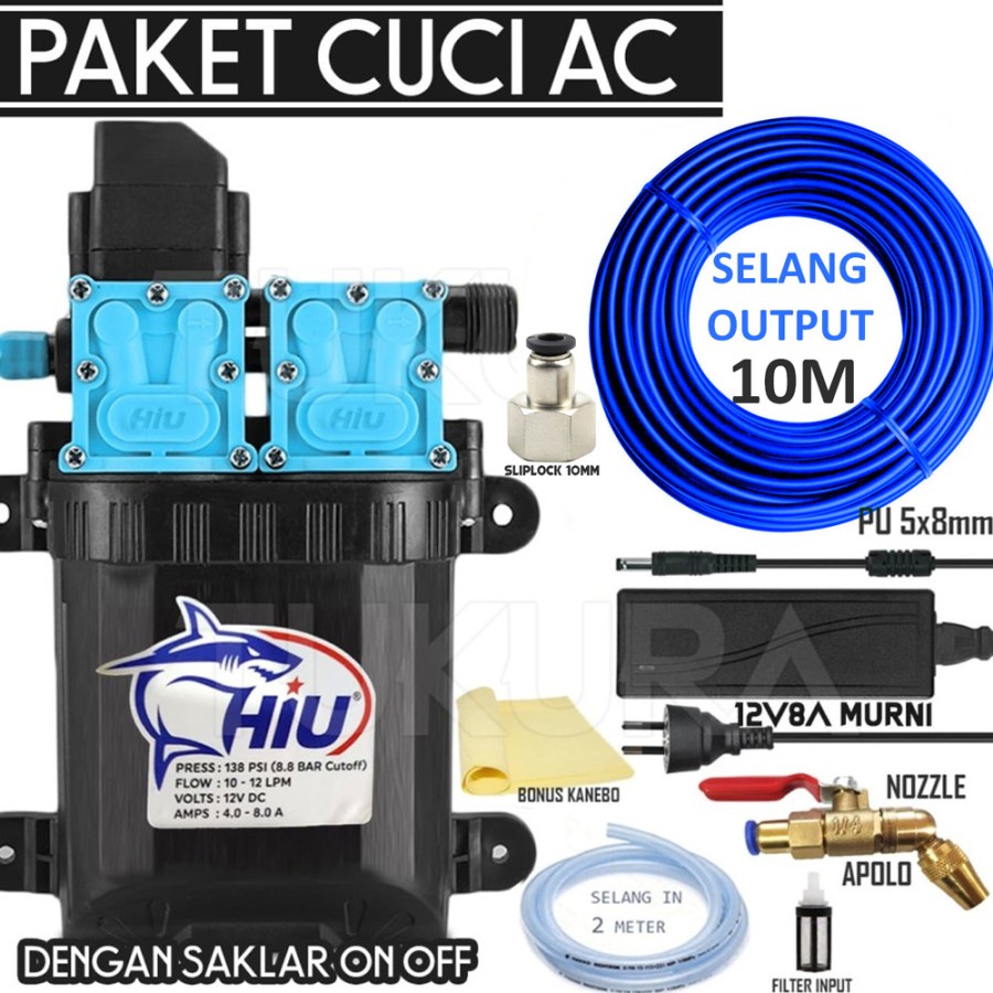 Pompa Air DC Paket Lengkap Pompa Cuci AC bertekanan Tinggi - HIU DUALPUMP 160PSI
