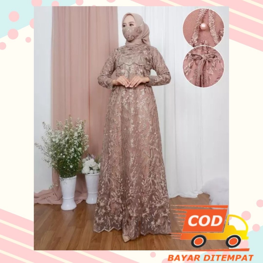Arimbi Model Baju Gamis Brokat modern Terbaru 2021 XXL LD 120