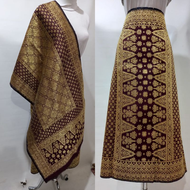 Songket Palembang Asli Motif Lepus Sutera Warna Kopi Gosong