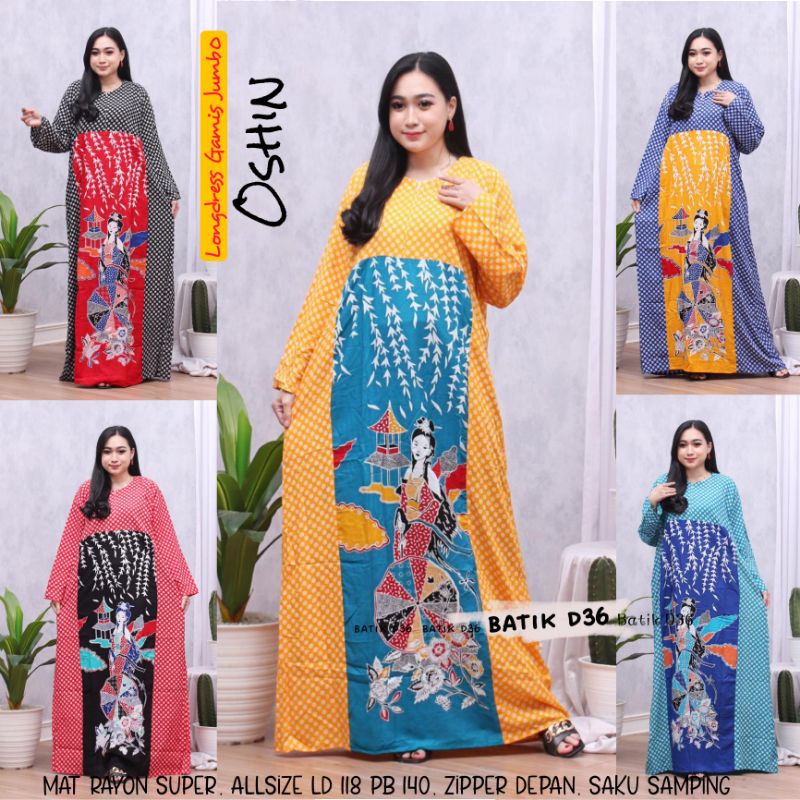 Gamis Longdress rayon super Jumbo murah baju tidur motif lengan panjang Oshin Qim