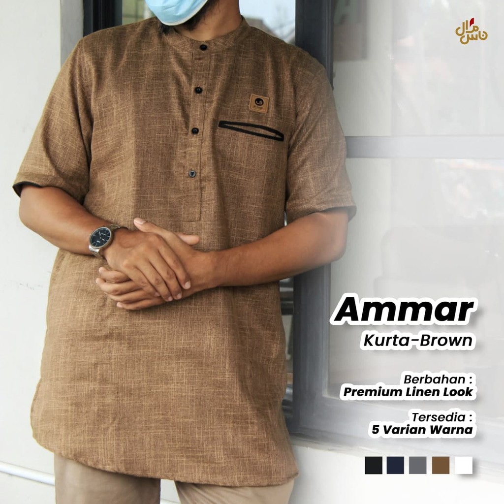 Baju Koko Gamis Kurta Pria Model Ammar BONUS PECI